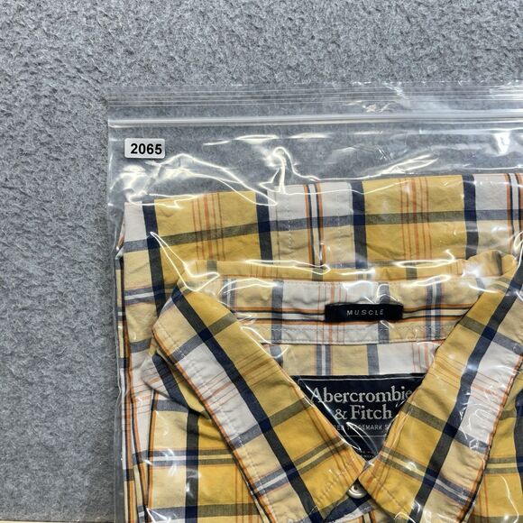 Abercrombie & Fitch Muscle Fit Plaid Button-Down Shirt Men’s XL Yellow Blue - Picture 10 of 10